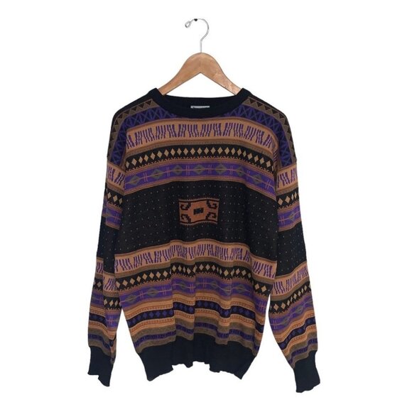 Meister Vintage Sweater Men's Size Extra Large XL‎ Black Purple Wool Knit Jumper - Picture 1 of 8